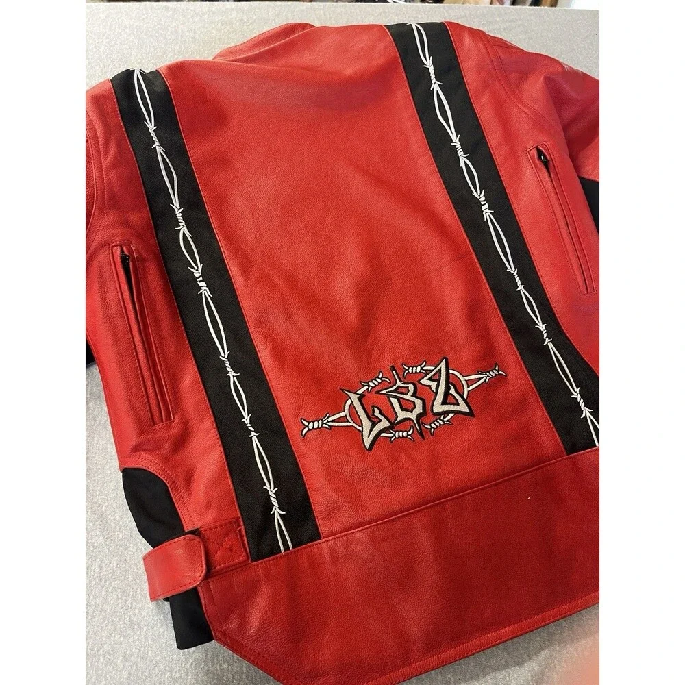LBZ Motorcycle  Jacket Armored Red Leather Men’s XL Zip Out Lining Biker